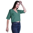 thumbnail image 4 of Moomaya Womens Printed Cotton V-neck Crop Top Elbow Sleeve Summer Clothing Boho Blouse, 4 of 7