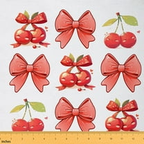 Manfei Kawaii Cherry Bow Sewing & Crafting Fabric (1 Yard), Fruit Theme Home Decor Fabric by the Yard, Red Bowknot Fabric by the Yard, Stylish Bedroom Decorative
