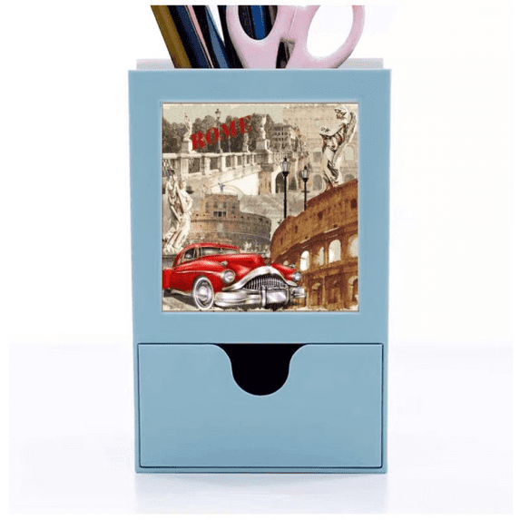 Italy Rome Landscape National Pattern Desk Supplies Organizer Pen Holder Card