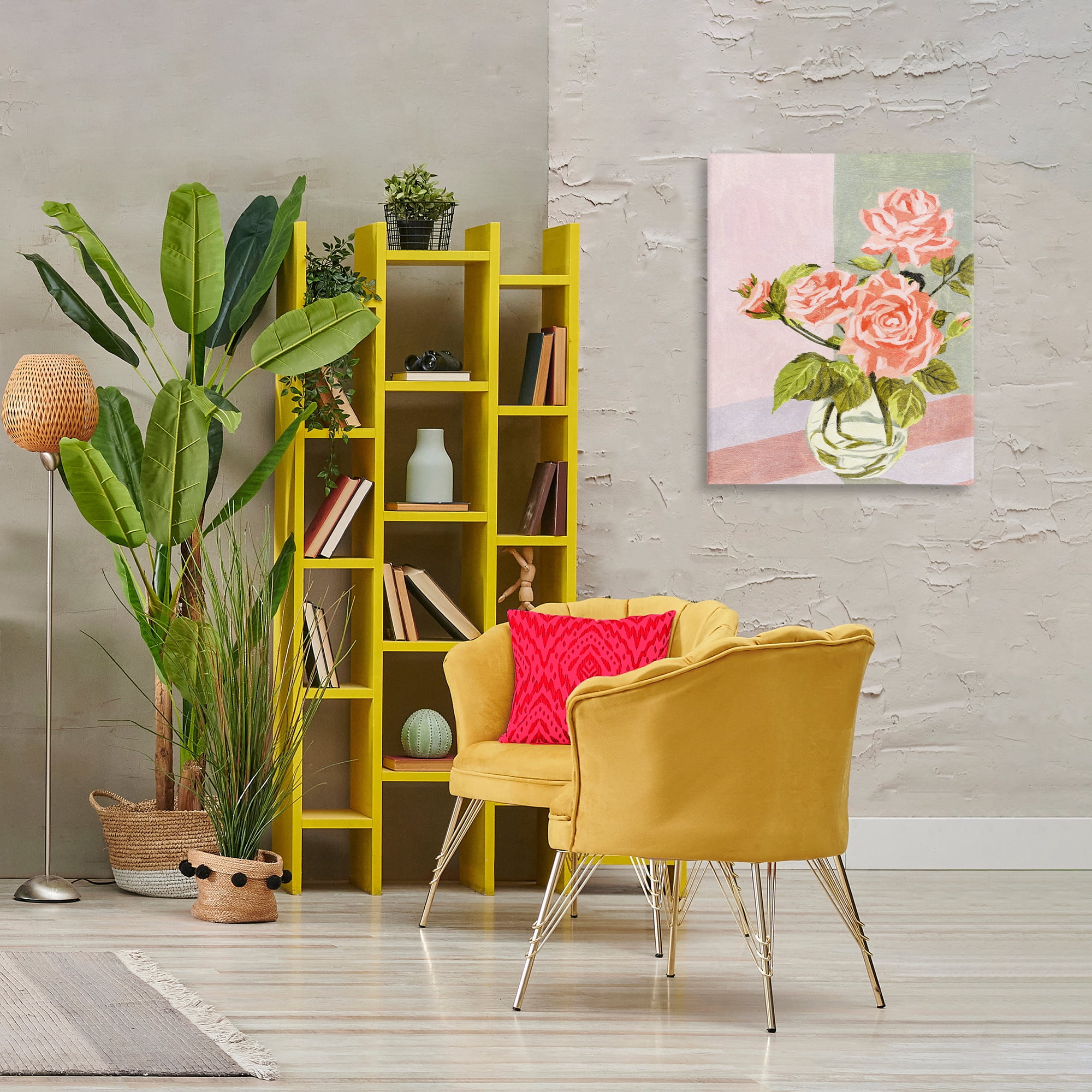 Stupell Industries Pink Roses on Pastels Plants & Flowers Painting Wrapped Canvas Art Print Wall Art, 24 x 30