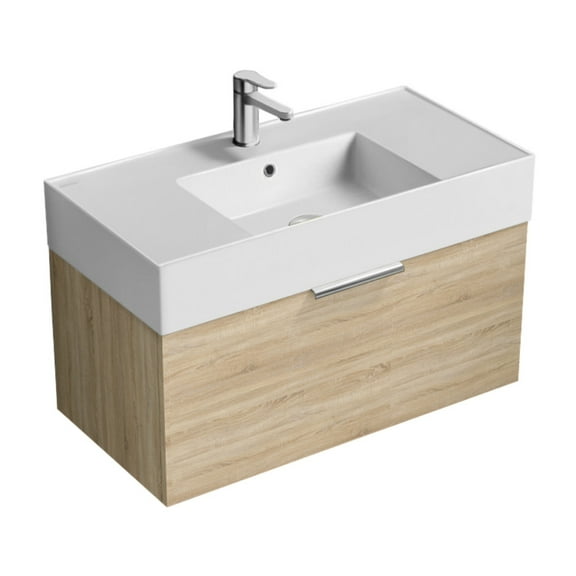 Nameeks Derin-3217-W-S Derin 32" Wall Mounted Single Basin Vanity Set - Brown Oak / Chrome