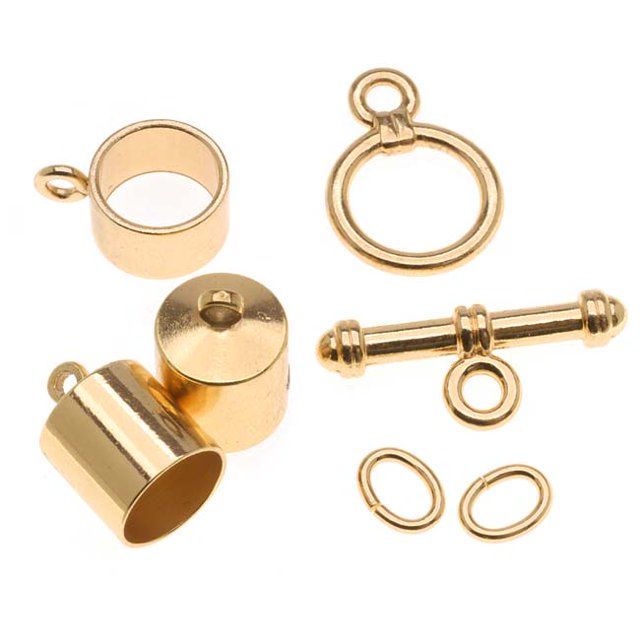 The Beadsmith Gold Plated Barrel Findings Kit For Kumihimo Braids - Fits 8mm Cord