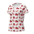 thumbnail image 2 of Goofa Strawberry Pattern Womens Deep V Neck Low Cut Tops Casual Summer Short Sleeve Ribbed Knit T-Shirts-X-Large, 2 of 5