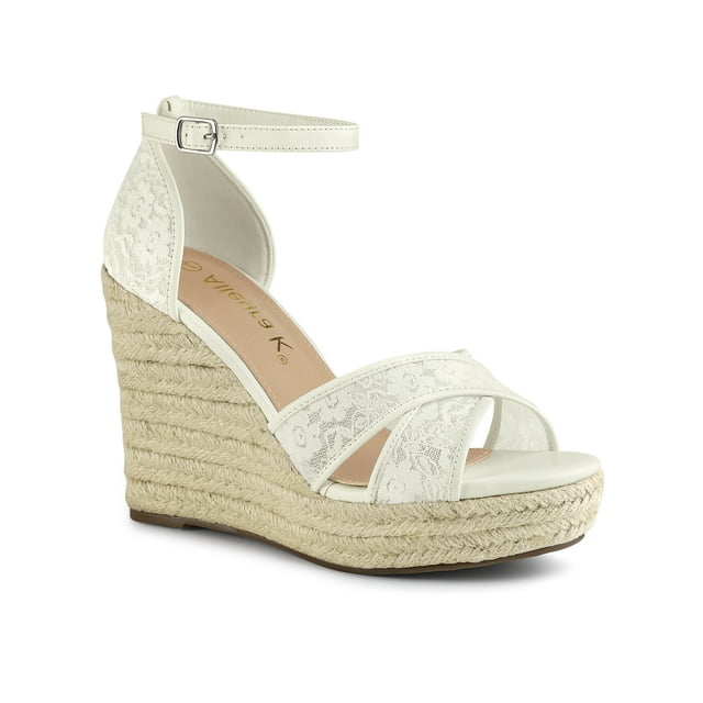BLISSFUL STEP Sandales Compensées Espadrilles à Talon Compensé pour Femmes Blanc 9