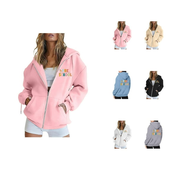 Womens Hoodie Oversized Sweatshirt Casual Daily Wear Zip Up Outfit Women's Hoodies & Sweatshirts Long Sleeve Pullover With Hood For Everyday School Season And Versatile Styling
