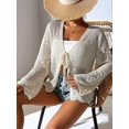 thumbnail image 4 of Womens Casual Cardigan Beach Long Sleeve Hollow Out Tie-Front Crochet Cardigan Creamy White L, 4 of 6
