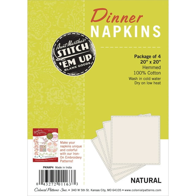 Aunt Martha's Serviettes de Table Stitch 'Em Up 20"X20 Pouces 4/pkg-Naturel PKNAP4