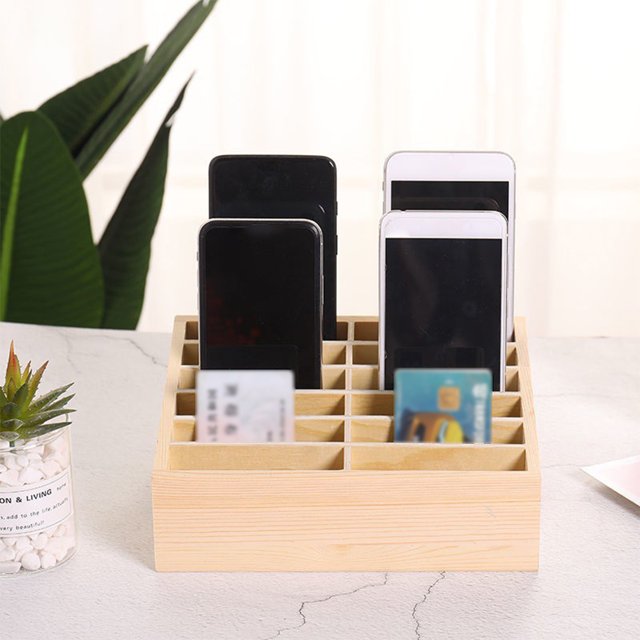 Becaristey Mobile Phone Organizer - Clear Texture Light And Convenient Large Capacity Stable And Thick Wooden Storage Box 12 squares 1Set