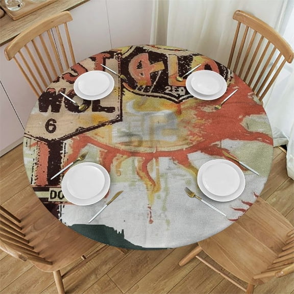 Patifu Route 66 Round Table Cover Stain Resistant Washable Indoor Outdoor Tablecloth Kitchen Dining Wedding Parties Waterproof Fabric 100% Polyester 31-35