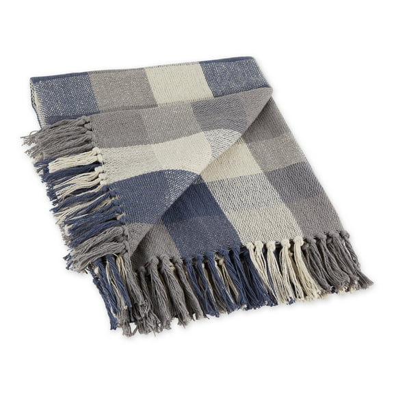 French Blue Tri Color Check Throw