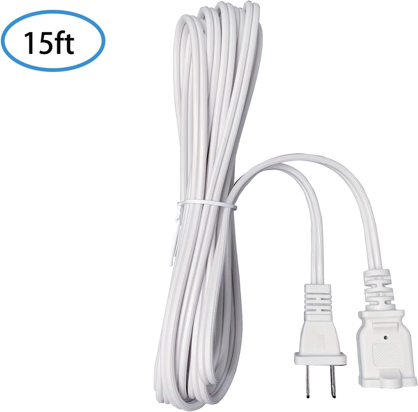 3 Foot Extension Cord, 2 Prong Small AC Power Cord White, 18 AWG Power Cable for Indoor Use, Male to Female Extension Cord, NEMA 5-15P to NEMA 5-15R, 2 Pack