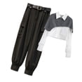 thumbnail image 1 of Guardurnaity Camisa de piezas para mujer, pantalones, conjunto de patrón de empalme, camisa chal, Retro, informal, ligero, portátil, ropa para conjuntos de ropa Blanco Gris Negro 6 Guardurnaity AP013495-18, 1 of 6