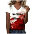 thumbnail image 1 of 2025 T-Shirt à Manches Courtes Imprimé pour Femmes, Col en V, Coton, Manches Longues, 1 of 7