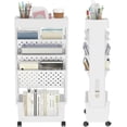 thumbnail image 3 of 5 Tier Rolling Utility Cart Multi-Functional Movable Storage Book Shelves with Lockable Casters for Study Office Kitchen Classroom, White, 3 of 9