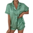 thumbnail image 3 of SLADYGLO Women Strip Lapel Collar Short Sleeve Chest Pocket Shorts Pajamas Set, 3 of 6
