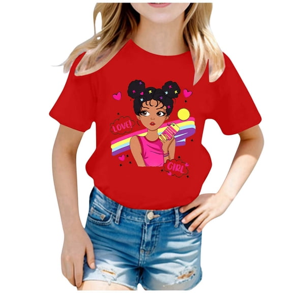 LRen Girls T Shirts Size 10 Girls Funny Graphic Crew Neck Short Sleeve T Shirt Top Kids Casual Soft Pullover Tops Trendy Summer Shirts