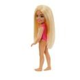 thumbnail image 6 of Barbie Chelsea Small Doll with Beach Swimsuit, Stripes & Floral Print, Blonde Hair & Blue Eyes, 6 of 7