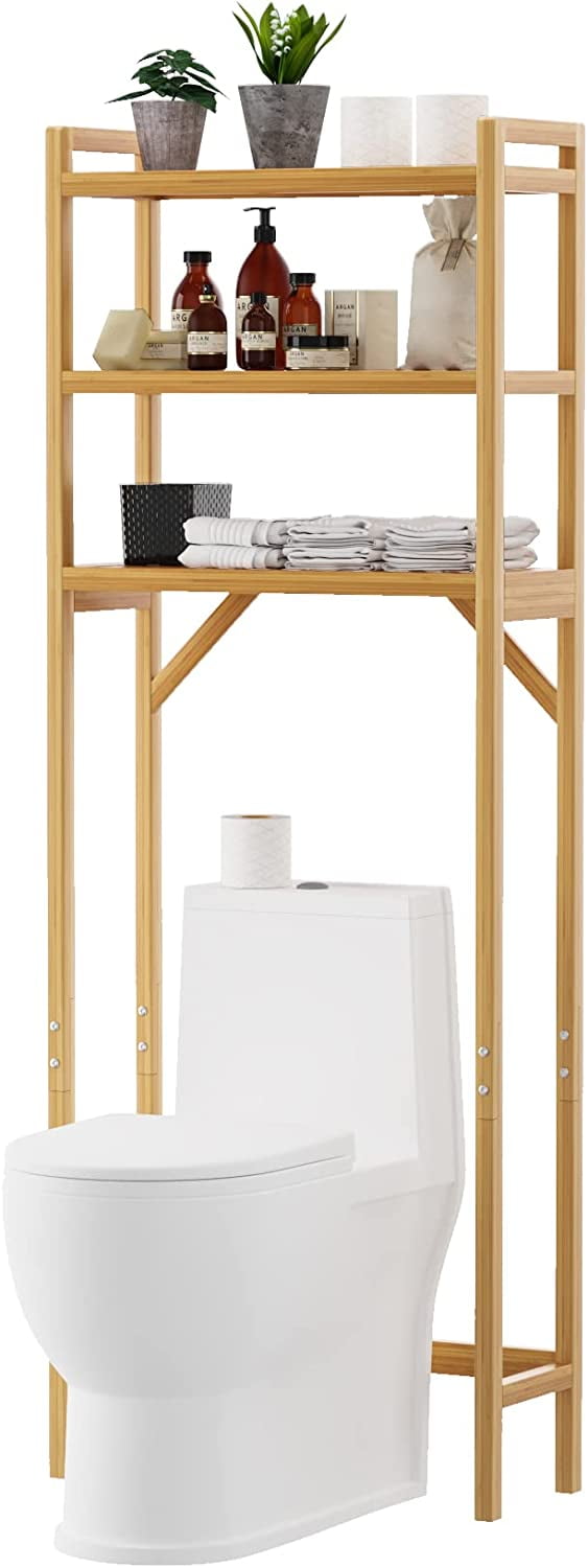 3Tier Bamboo OverTheToilet Storage, Stable Freestanding Bathroom