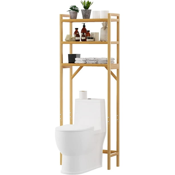 3Tier Bamboo OverTheToilet Storage, Stable Freestanding Bathroom