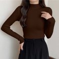 thumbnail image 2 of MYAOYINo Boundaries Womens Long Sleeve Mock Neck Tee Ribbed Knit Basic Slim Versatile Top, 2 of 5