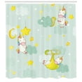 thumbnail image 3 of Unicorn Party Shower Curtain, Night Illustration with Colorful Cartoon Animals Sleeping and Catching Stars, Fabric Bathroom Set with Hooks, 69W X 84L Inches Extra Long, Multicolor, by Ambesonne, 3 of 3