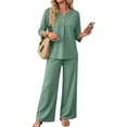 thumbnail image 2 of Two Piece Sets for Women 3/4 Length Sleeve Lounge Sets Summer Fall Vacation Travel Outfits Fashion Clothing Green XL, 2 of 6