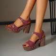thumbnail image 3 of Modisza Women Chunky Platform Block Heel Sandal with Buckles Ankle Strap Cork Wedge Open Toe Slides Lady Summer Dressy Shoes Pink 6.5, 3 of 8