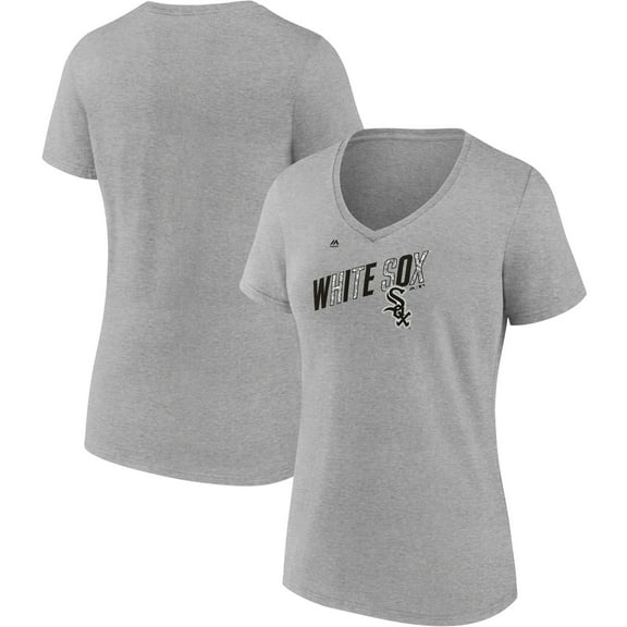Women's Majestic Heathered Gray Chicago White Sox Second Wind V-Neck T-Shirt