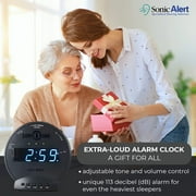 Sonic Bomb Dual Extra Loud Alarm Clock with Bed Shaker, Black & Blue | Sonic Alert Vibrating, Heavy Sleepers, Battery Backup | Wake with a Shake