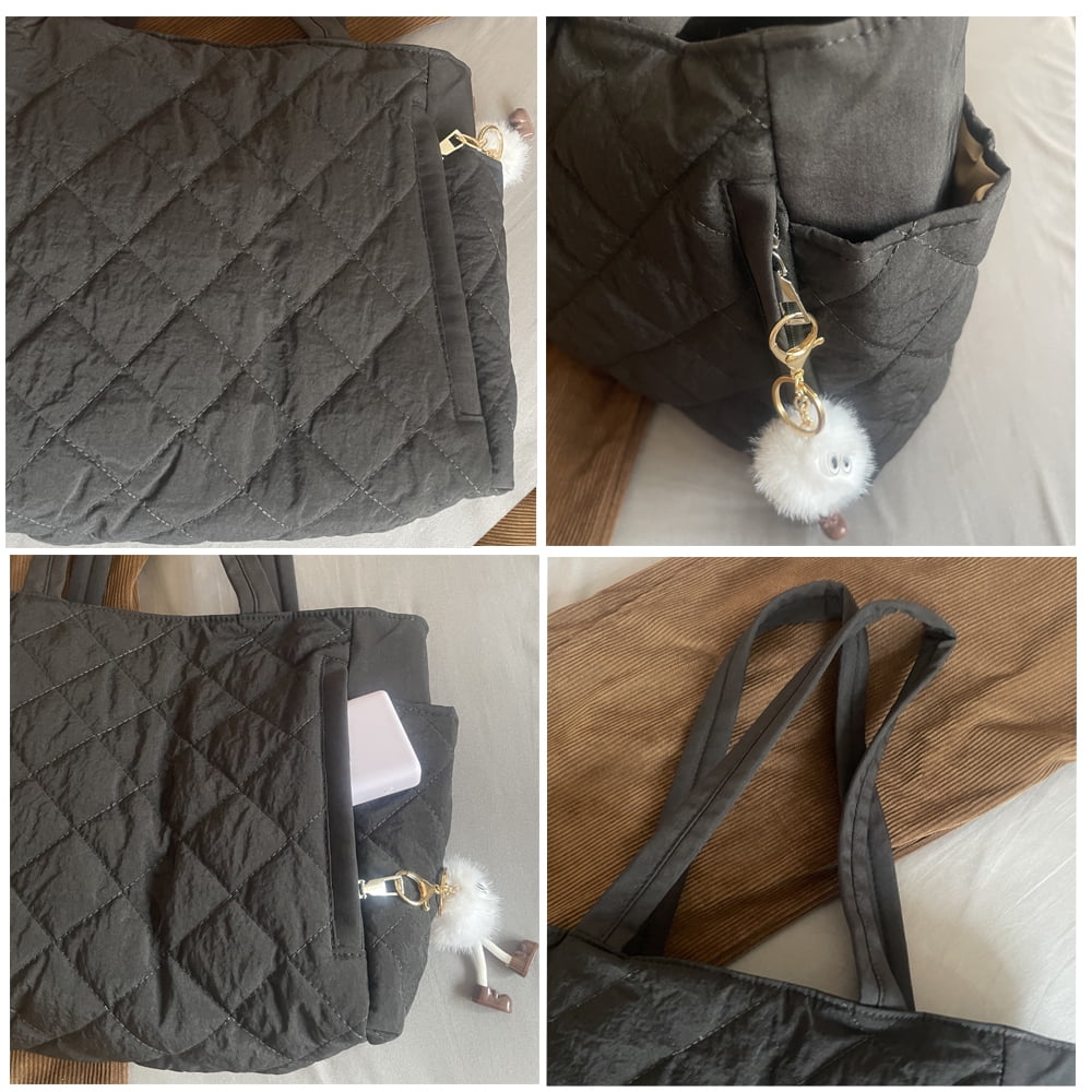 Travel Totes，Puffer Work Tote Bag for Women, Quilted Puffy Bag with compartments (Black)