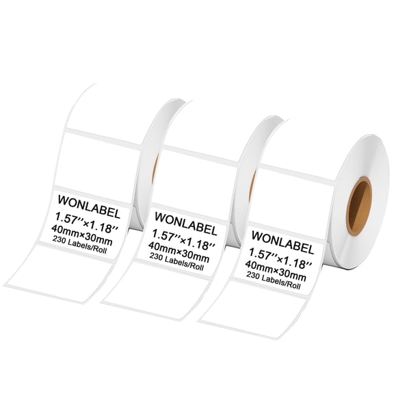 WONLABEL 1.57x1.18 (40x30mm) Thermal Labels for M110/M108/M220/M260/T50M Label Makers, Self-Adhesive Stickers Thermal Printer Labels for Small Business Barcode & Packag, 690pcs/3Rolls, White