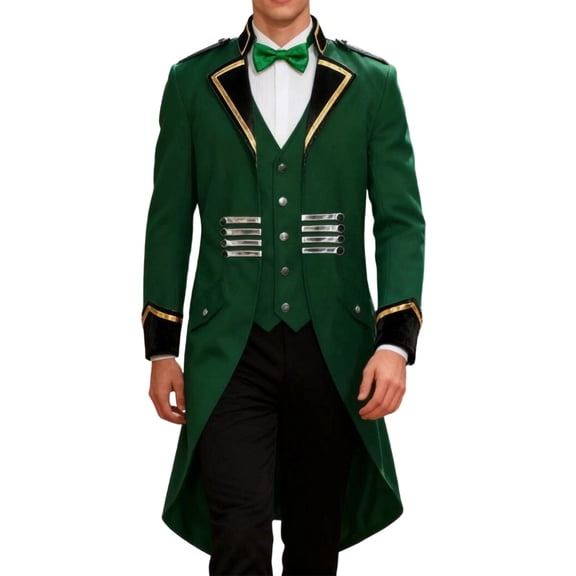 Betivan Men's St. Patrick's Day Tailcoat, Medieval Retro Solid Color Mid-Length Formal Vintage Coat for Holiday Parties Performances