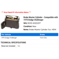 thumbnail image 2 of Brake Master Cylinder - Compatible with 1970 Dodge Challenger, 2 of 2