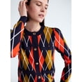 thumbnail image 5 of Free Assembly Women's and Women's Plus Argyle Cardigan Sweater with Puff Sleeves, Midweight, Sizes XS-4X, 5 of 7