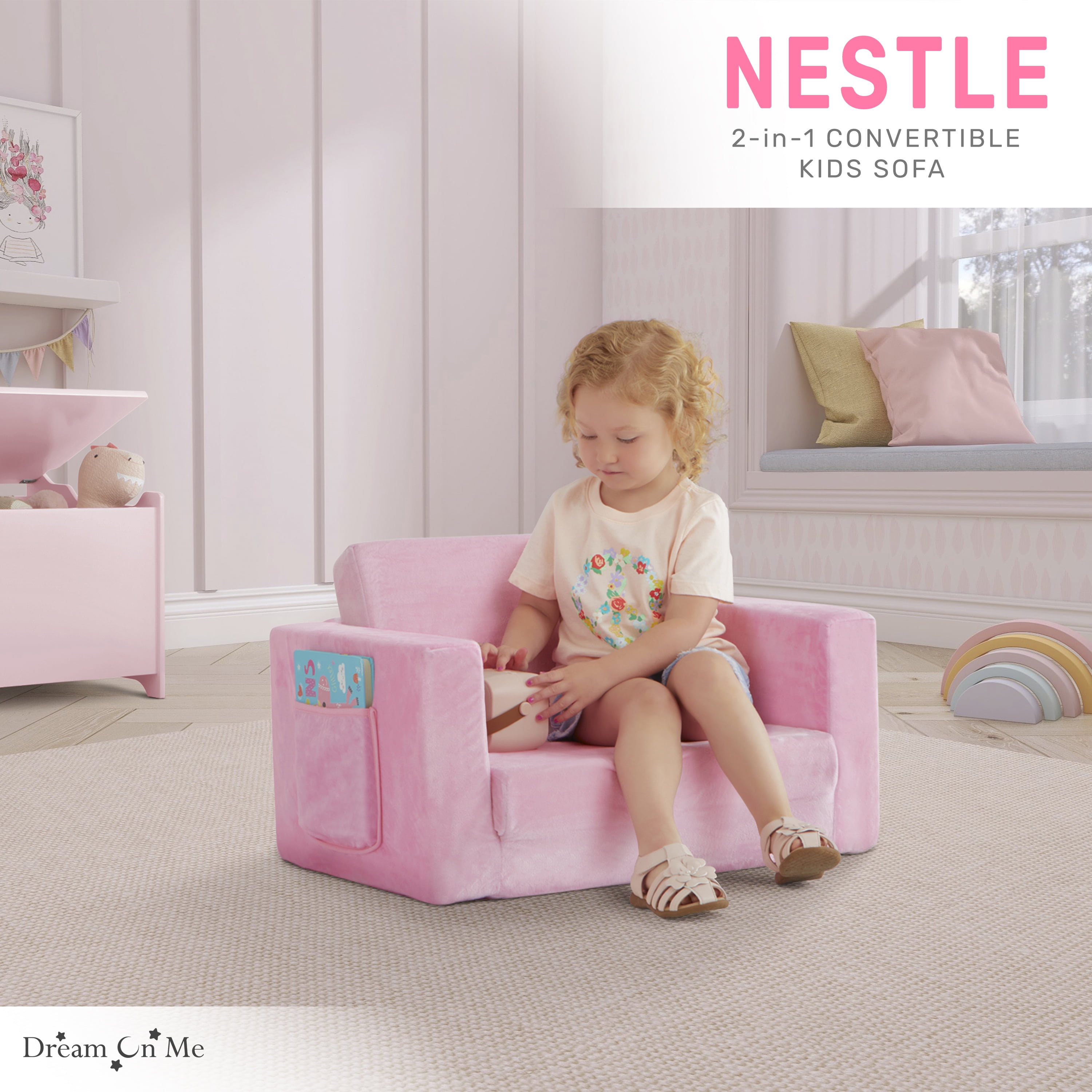 Dream On Me Nestle Kids Single Flip Out Sofa, Pink