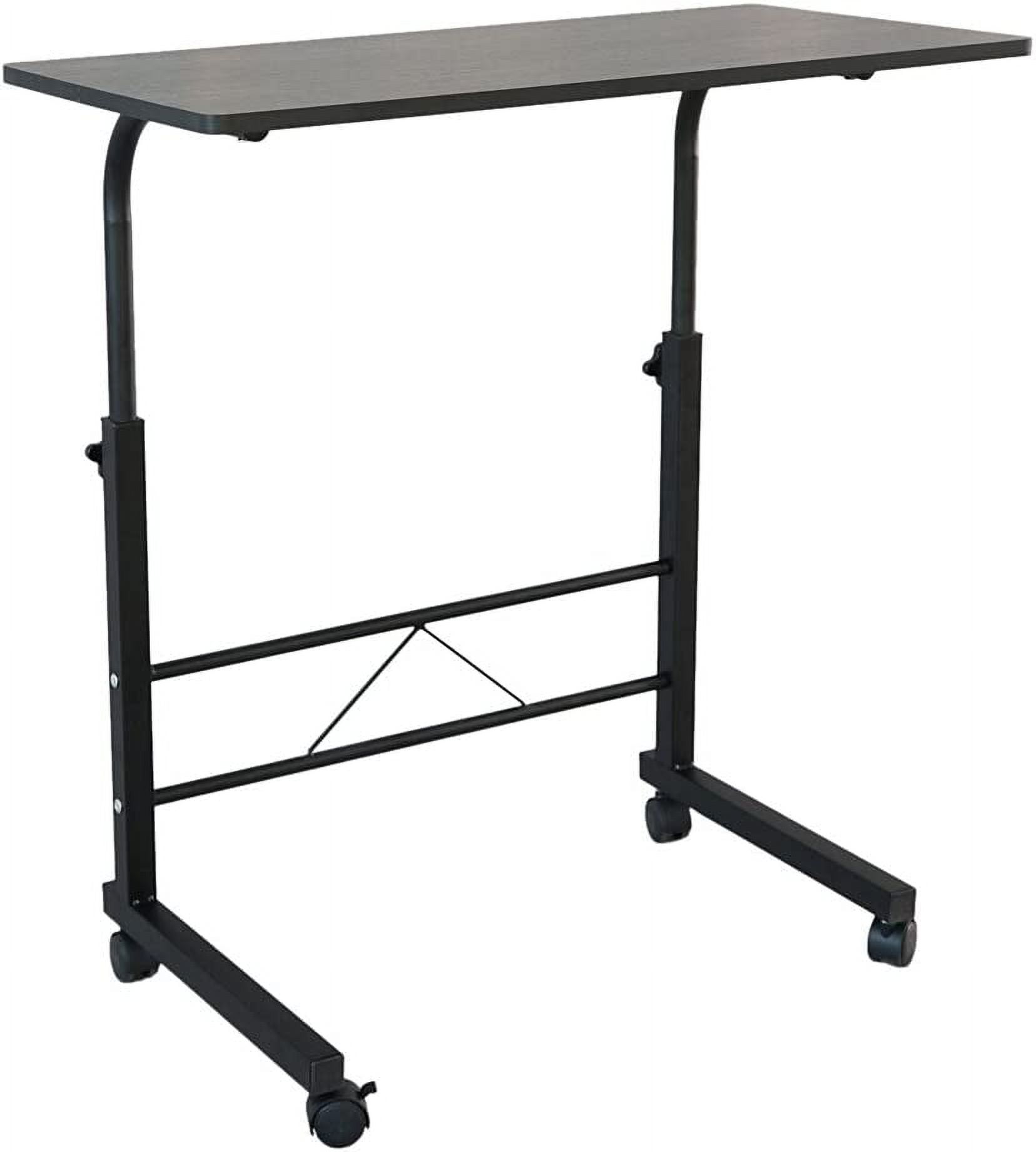 Side Table 31.5 Inches with Wheels Adjustable Height C Shape Table Movable Portable Laptop Computer Stand for Bed Sofa, Black Rolling Desk, Work Desk for Home Office