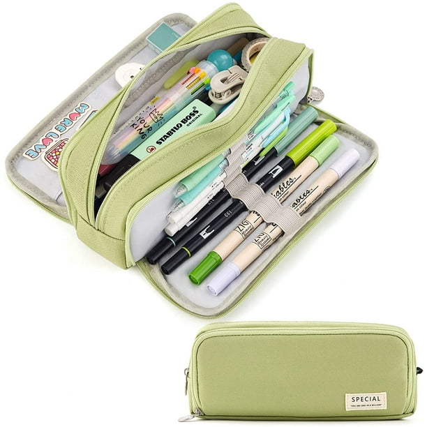 Estuche de lápices de gran capacidad, estuche de 3 compartimentos para bolígrafos, para la escuela, adolescente, niña, niño, hombre, mujer (amarillo) Namotu CZBG-XM125-2