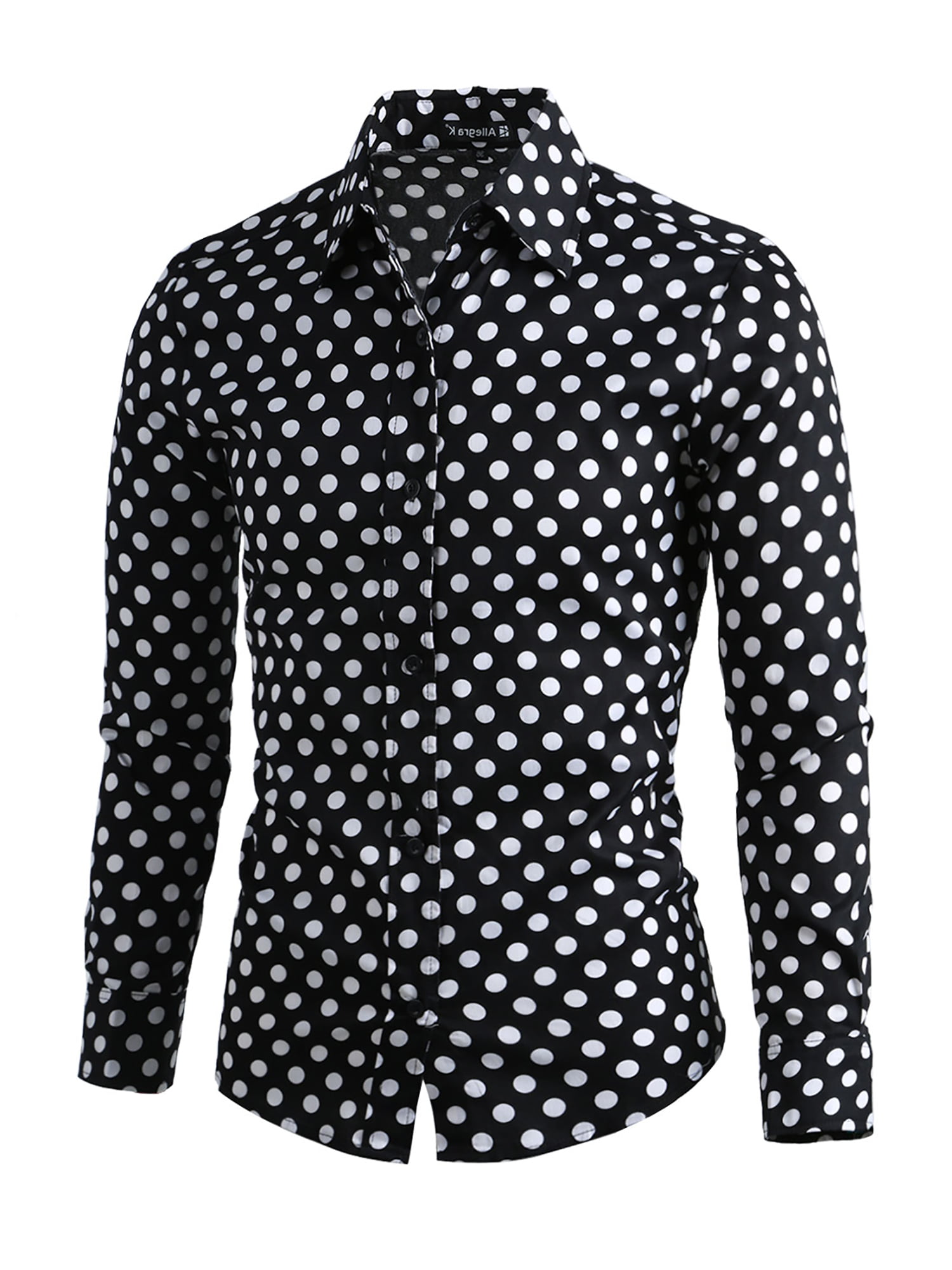 Men Long Sleeve Button Down Dots Casual Black White Fitted Business ...