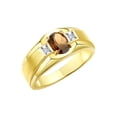 thumbnail image 3 of RYLOS Men's Rings 14K Yellow Gold Classic 7X5MM Oval Gemstone & Diamond Ring Smoky Quartz June Birthstone Rings For Men, Gold Rings Size 9, 3 of 7