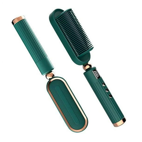 Fast Heating Hair Straightener Comb - Anion Ceramic Tech with 9 Temp Settings, Anti Scald Hair Brush, KD380K Green
