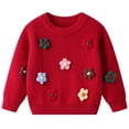thumbnail image 3 of Fozruso Girl's Floral Crew Neck Sweater Long Sleeve Drop Shoulder Knitwear Cozy Pullover Top,Red, 3 of 6