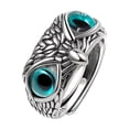 thumbnail image 4 of Anillo abierto de moda estilo punk tridimensional con diseño de búho y ojo azul ligero de industria pesada retro de plata esterlina S925, 4 of 6