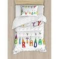 thumbnail image 3 of Birthday Duvet Cover Set King Size, Celebration Cute Colorful Letters on Ropes Funny Faces Pointy Party Hats for Kids, Decorative 3 Piece Bedding Set with 2 Pillow Shams, Multicolor, by Ambesonne, 3 of 3