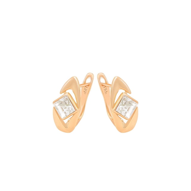 Elegantes Aretes Dama Rombo Brillante Swarovski Oro 18K Lam blanco Unitalla
