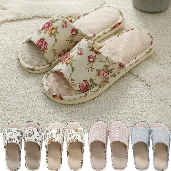 Linen Printed Indoor Home Slippersfor Women/Men,Garden Household Floor Non-Slip Shoes