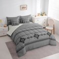 thumbnail image 2 of Castle Fairy Minimalist Tribal Strip Queen Bedding 7pcs,Geometric Aztec Element Bedding Comforter Set Queen,Charcoal Gray Black,Reversible, 2 of 7