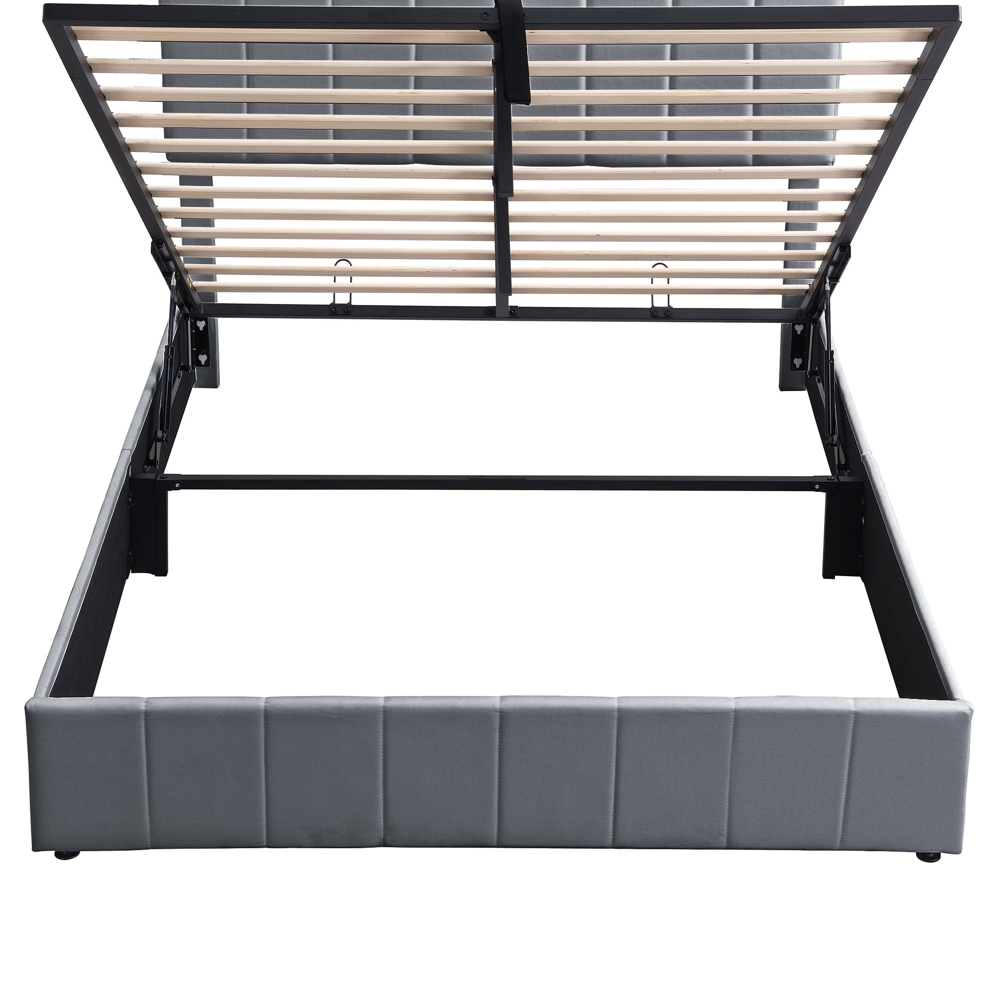 Queen Upholstered Platform Bed 83.5 Inch, Hydraulic Storage System Bed Frame with Linen Fabric Headboard, No Box Spring Needed, Gray