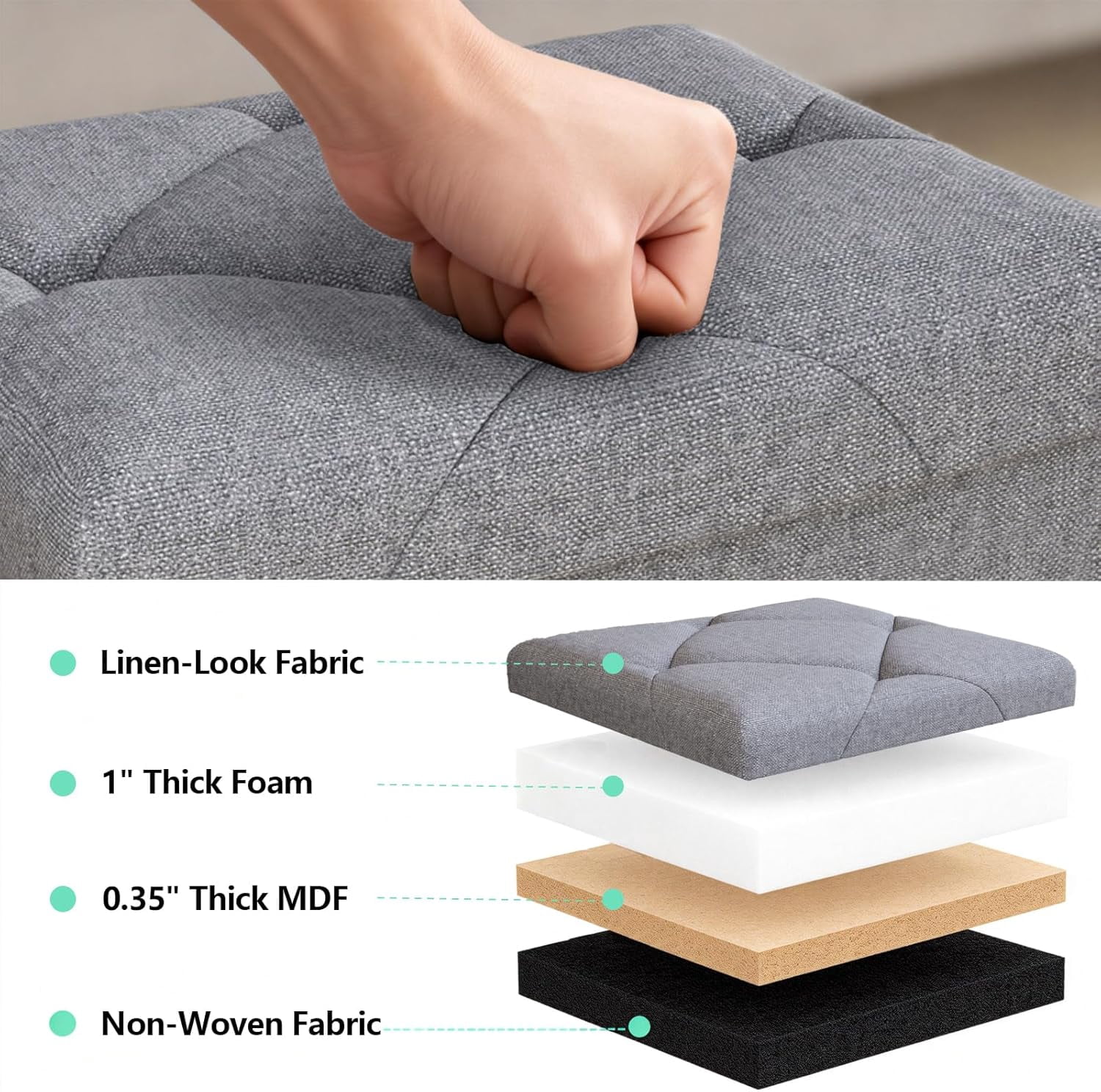 15" Foldable Storage Ottoman Bench with Bins, Padded Footrest Stool for End of Bed, Living Room and Entryway, Holds up to 350 lbs, Gray