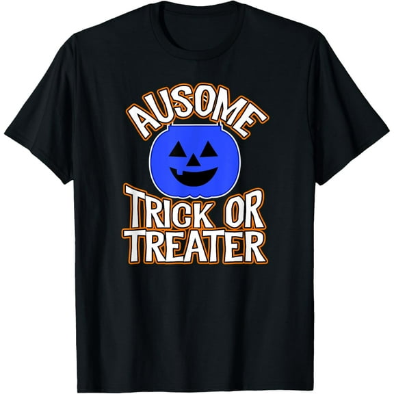 Blue Pumpkin Bucket Halloween Autism Ausome Trick Or Treater Funny Creative Graphic T-Shirt