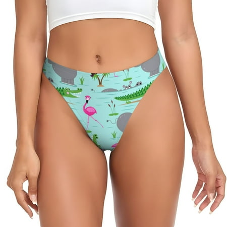 Adobk Hippo With Flamingos And Crocodiles Print Seamless Women Underwear Thongs No Show Ladies Thong No Line Breathable Comfortable Panties Undies for Women-3X-Large